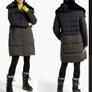 Fusalp Marilou faux fur trim parka puffer quilted coat Black Dark Gray $1850 L